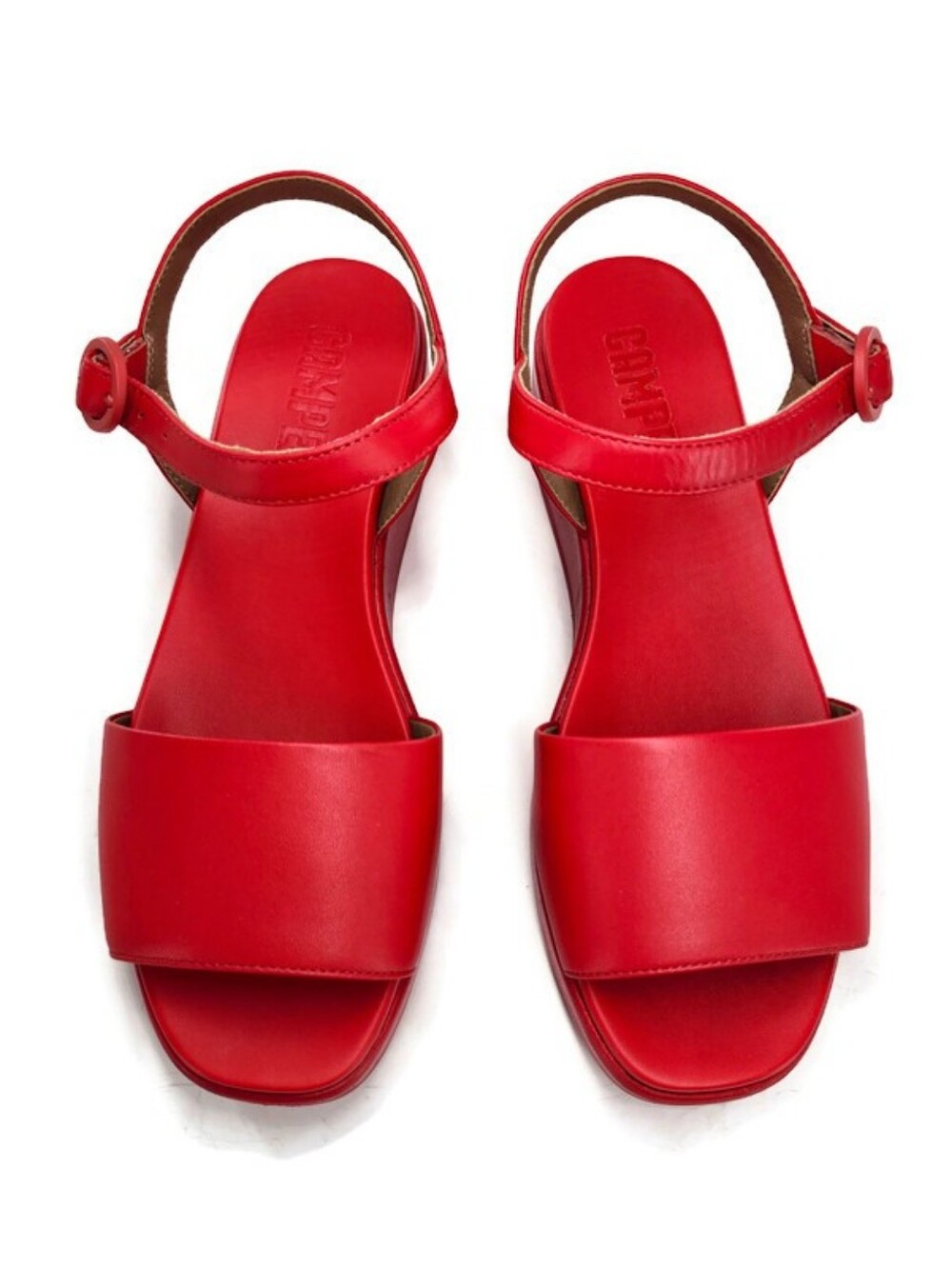 Camper Misia Red Leather Single Wide Strap Buckle Close Open-Toe Flatform Sandal - Picture 7 of 16